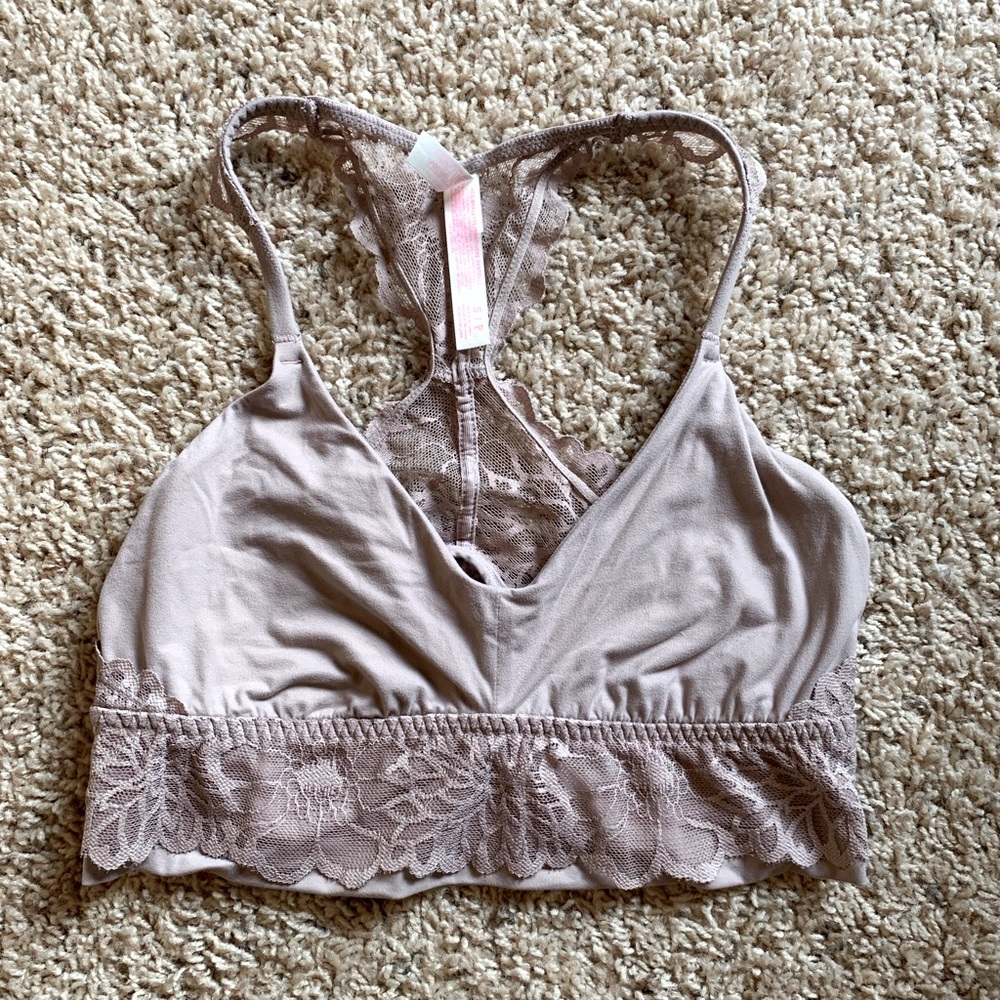 PINK Victoria’s Secret super soft mauve lace back unlined bralette size small